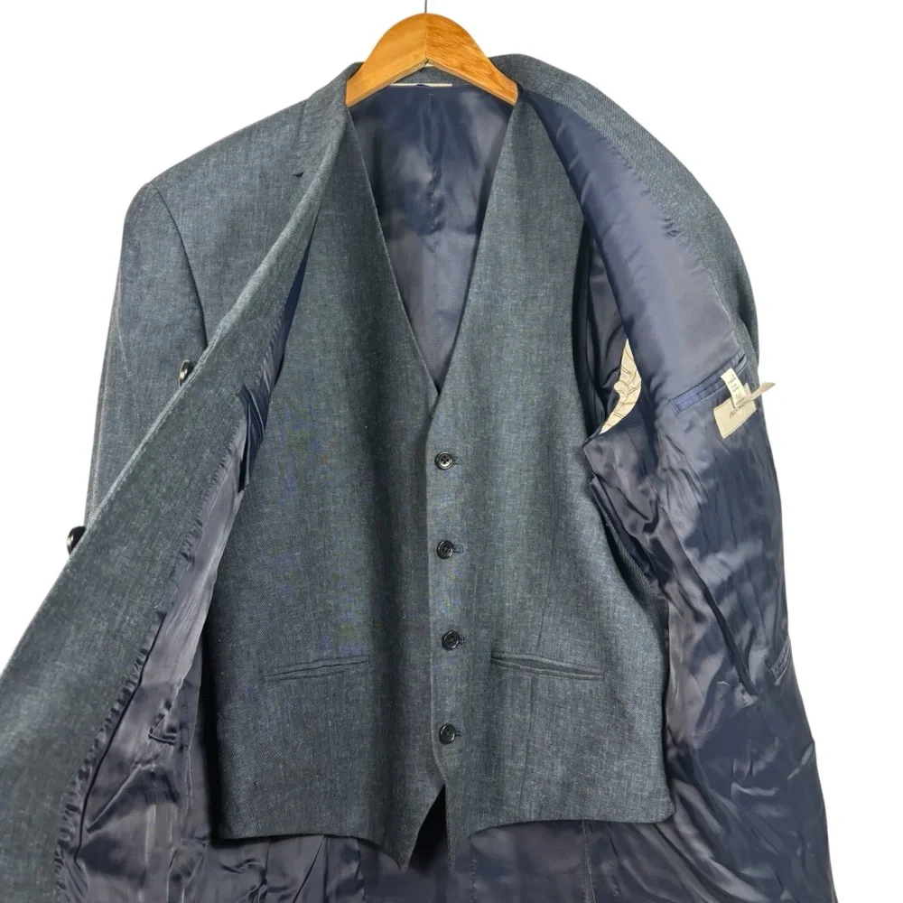 Joseph Abboud Blazer Vest Combo Set Linen Blend Blue Jacket Sport Coat Men's 42L